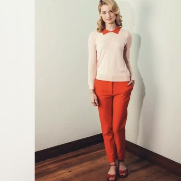 SESSUN Madewell Woven Skinny Pants Orange Cotton Ankle Crop Mid Rise Vibrant - Picture 2 of 12